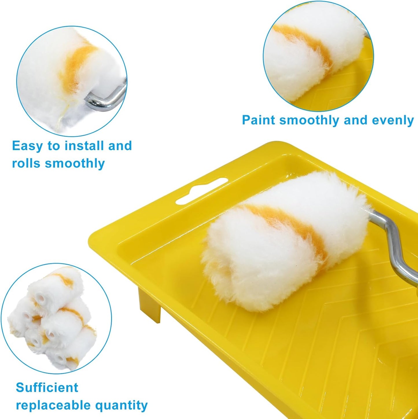 Litoexpe 2 Inch Paint Roller, Mini Paint Roller Kit (Including 6 Ultra-fine Fiber Roller Covers, 1 Paint Tray, and 1 Roller Frame), Touch Up Small Paint Roller for Painting Wall, Door (Yellow)