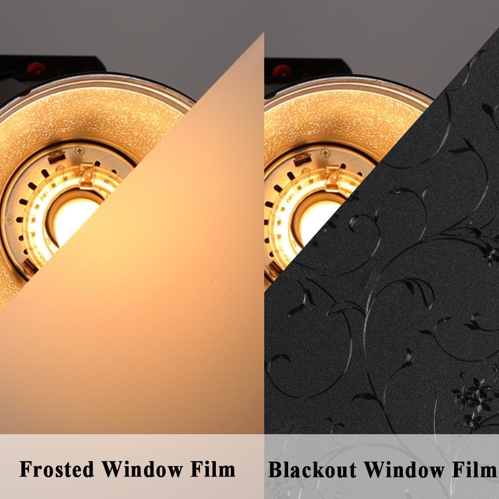 Mikomer Total Blackout Window Film,100% Light Blocking Privacy Glass Door Film Etched Flowers,Room Darkening Window Cling,No Glue/Heat Control/Anti UV for Day Sleep & High Privacy,35In. by 157In.