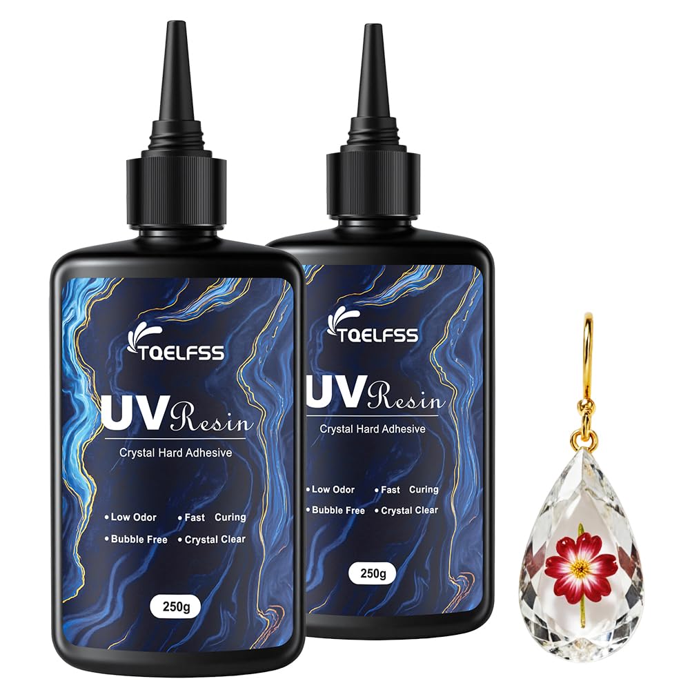 500g UV Resin,Crystal Clear,Hard UV Curing epoxy Resin, Upgraded Formula,odorless,Solar Activated Glue kit，Clear,UV Fast Curing,for DIY Making,Craft Decoration (250 g*2)