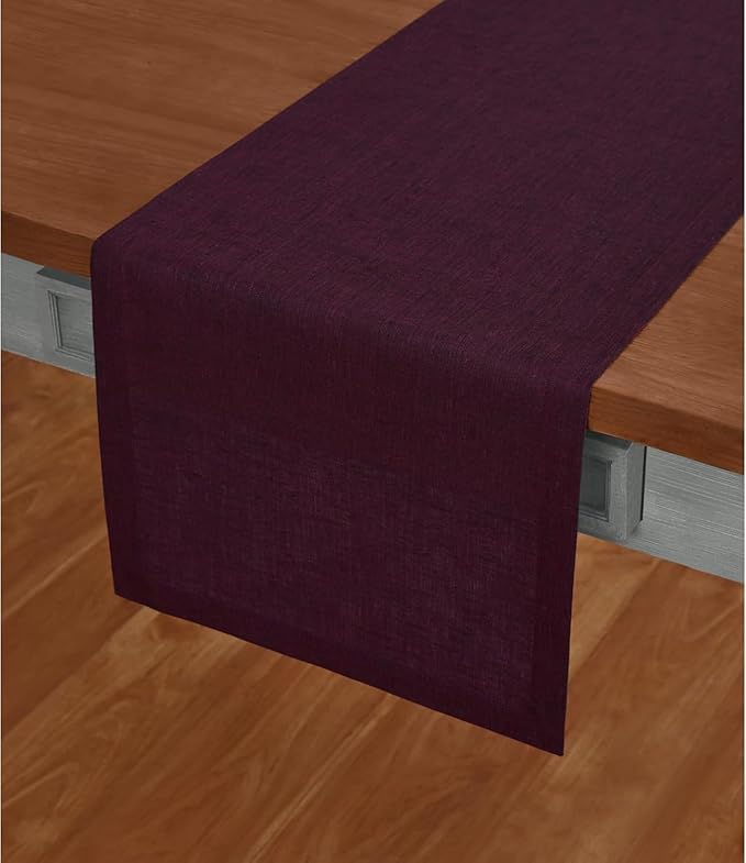 Solino Home Linen Chambray Burgundy Table Runner 156 Inches Long - Athena, 100% Pure Linen 14 x 156 Inch Table Runner for Valentines