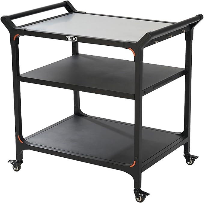 NUUK Outdoor Pizza Oven Table with Three-Shelf 24" x 32" Grill Cart Stainless Steel Rolling Prep Table with Solid Steel Frame, Outdoor Cooking Station Dining Bar Table