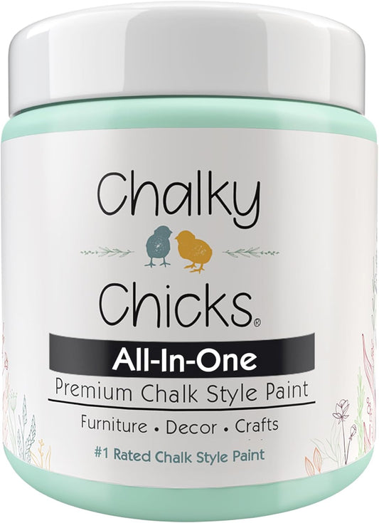 Chalky Chicks All-in-One Chalk Paint for Furniture or Cabinet - 8 Fl Oz - Matte Finish Wintergreen (Mint) for Metal, Wood Furniture Paint - No Sanding All-in-One for Home Decor & Crafts, USA Made