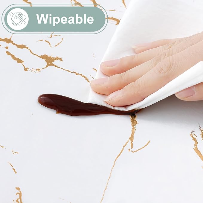 misaya Rectangle Waterproof Vinyl Table Cloth, Wipeable Tablecloth with Flannel Backing, Plastic Table Cover for Dinner, Picnic, Indoor and Outdoor (White Gold Marble, 54" x 78")