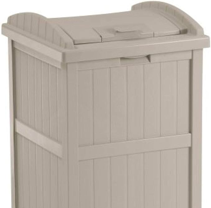 Suncast 6 Pack 15.75" x 16" x 31.6" Trash Hideaway 33 Gallon Resin Outdoor Commercial Garbage Container with Lid for Backyard, Deck, or Patio in Taupe