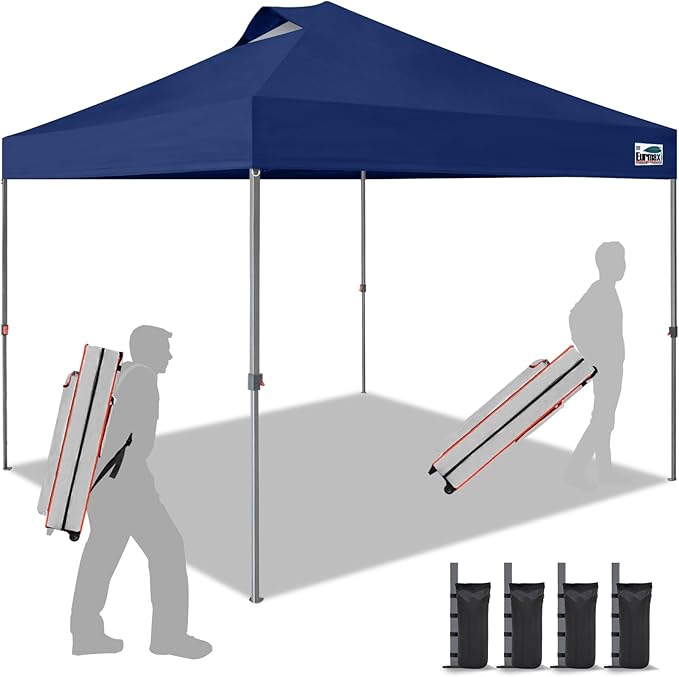 Eurmax USA NOMATTER ONE-Person Open&Close 10x10ft Pop Up Canopy Tent，Portable Shelter Canopy for Outdoor Events，Instant Canopies, Temporary Sunshade,Bonus 4 Sand Bags(Navy Blue)
