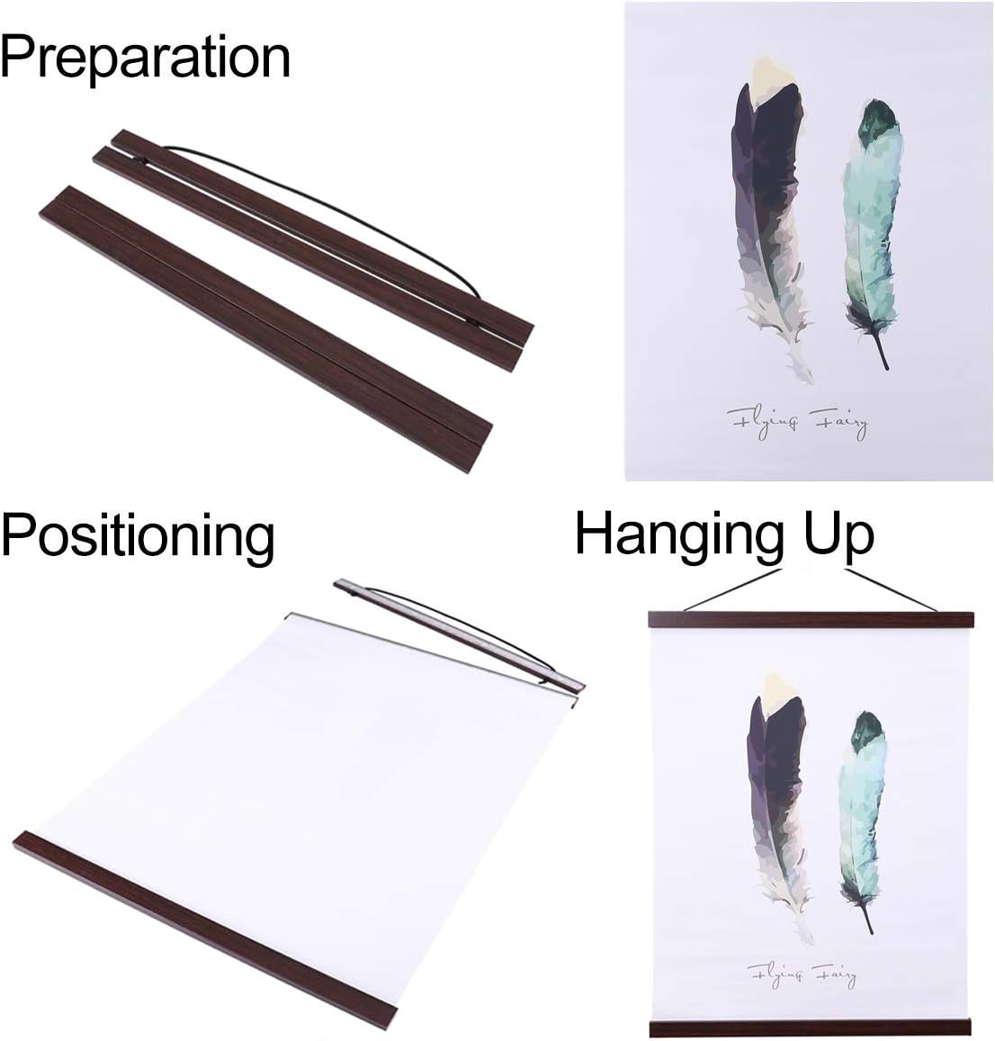 Ywlake Magnetic Poster Hanger, 13x19 13x17 13x19 Poster Frame Wood Wooden Magnet Print Posters Dowel Scroll Hanger Hangers Hanging Kit for Walls Map Canvas Artwork (Walnut, 13")