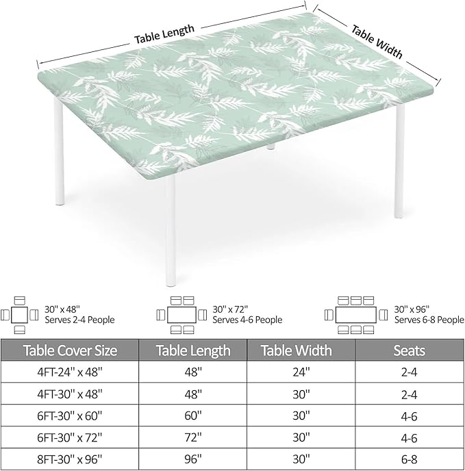 Rectangle Table Cloth Cover Waterproof Elastic Fitted Polyester Fitted Tablecloths for 4 Foot Tables for Indoor,Picnic, Camping, Outdoor （48" x 24"，Palm Leaf）