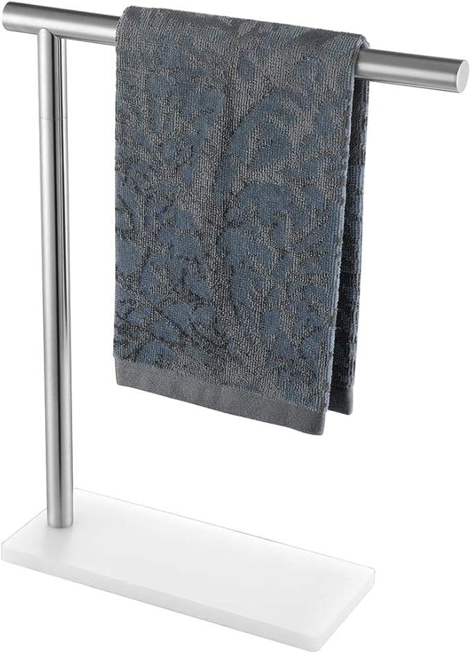 JQK Hand Towel Holder Stand Brushed, Modern Tree Rack Free Standing for Countertop with 12 Inch Bar, 304 Stainless Steel Thicken 0.8mm, HTT170-WN