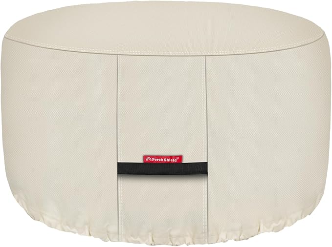 Porch Shield Fire Pit Cover - Waterproof 600D Heavy Duty Fade Resistant Round Patio Fire Bowl Cover Beige - 36 inch