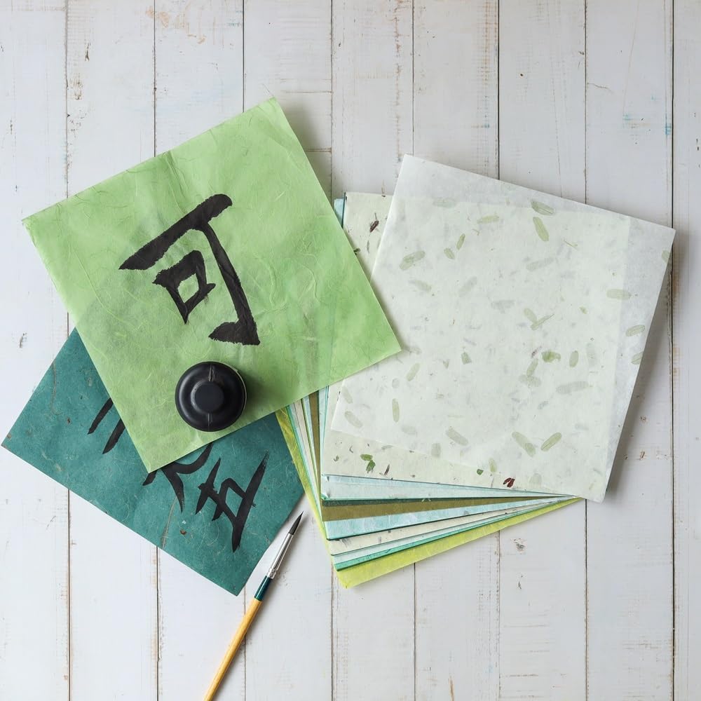 50 Sheets 6 x 6 Inches Natural Fiber Mulberry paper Sheets Square Origami Paper Arts Folding Craft, Decoration Paper, Square Folding Paper for DIY Crafts (Mixed Green Rice Straw etc.,,, 6 x 6)