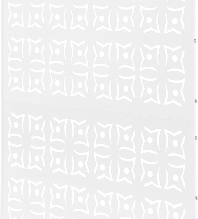 75" H×35" W Decorative Outdoor Privacy Screen with Stand, Outdoor Decor Privacy Fence Screen Metal Fence Panels, Free Standing Metal Divider for Patio Lawn Deck (White-Orchid)