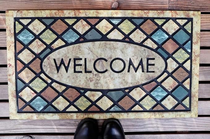 CHICHIC Welcome Door Mat 24x 36 Inch Front Doormat Outdoors for Home Entrance Outdoors Mat for Outside Entry Way Doormat Entry Rugs, Heavy Duty Non Slip Rubber Back Low Profile,Blue Welcome