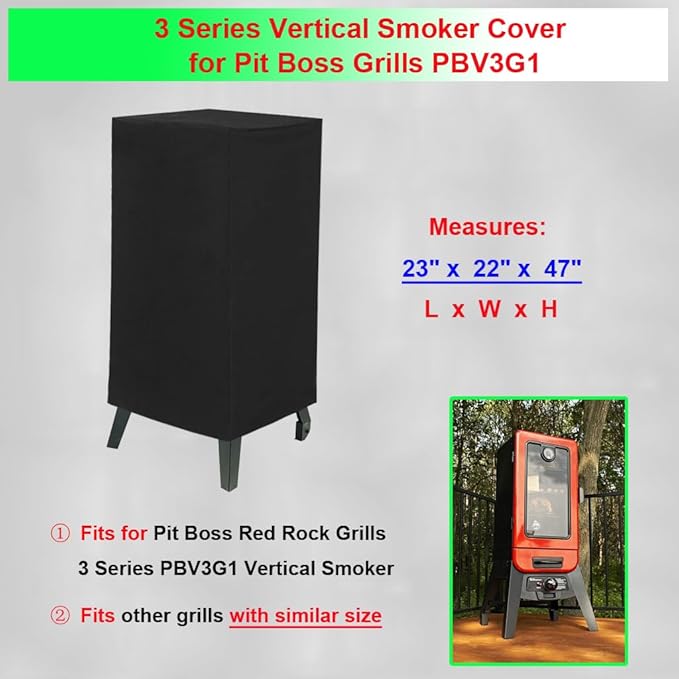 Smoker Cover for Pit Boss Grills PBV3G1 Vertical Smoker, 600D Vertical Grill Cover for Pitboss 3 Series Propane Gas Smoker PBV3G1 Heavy Duty Outdoor