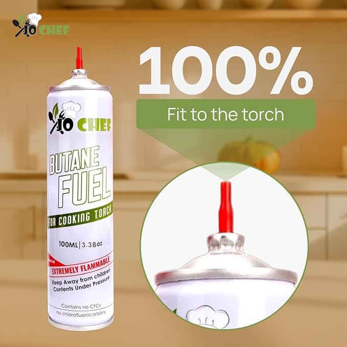 Jo Chef Butane Fuel Refill, Fuel Canister, Universal Refill Gas Lighter, Kitchen Torch, Fuel Butane Torch fluid – Universal Tip – (3 Cans)