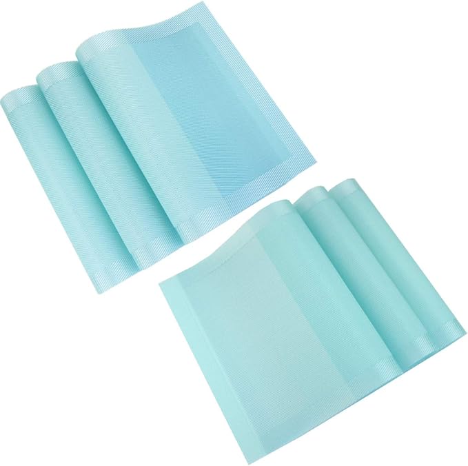 PIGCHCY Placemats Non-Slip Plastic Easy to Clean Woven Vinyl Placemats for Dining Table 18x12 Inches Washable Table Mats Set of 6 (Turquoise)