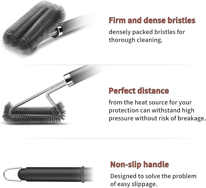 HEXAR® Grill Brush, Barbecue Grill Cleaning Brush Combination of Brush with Scraper, BBQ Cleaning Brush with Stainless Steel Bristles and Extra Long PP Handle