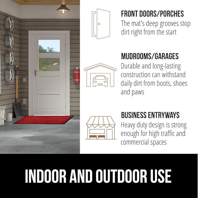 GORILLA GRIP Waterproof Traffic Guard Door Mat, 59x24, Heavy Duty Entryway Mats, Strong Rubber Back Commercial Utility Rugs for Office Hallway, Garage Floor and Home, Low Profile Carpet Runner, Red