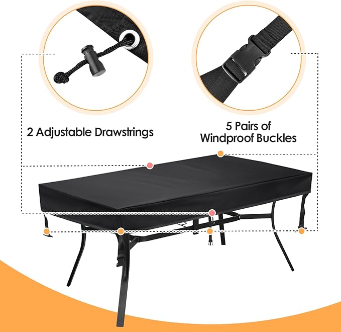 TOHONFOO Rectangular Patio Table Cover - Waterproof Anti-UV Outdoor Dining Table Cover - Outdoor Patio Furniture Cover 65" L x 40" W x 6" H, Black