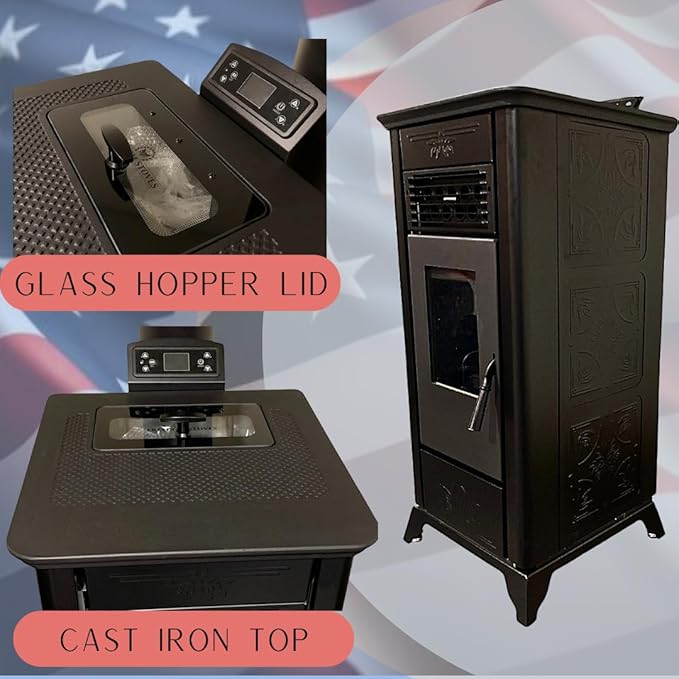Freedom Stoves Freestanding Independence PS21 Pellet Stove: 34,700 BTUs, Battery Backup, Wi-Fi Control, Heats up to 1800 sq ft, Black Vintage Edition