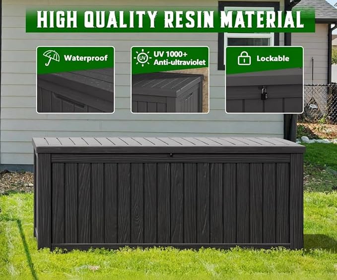 NUNU LAB 120 Gallon Outdoor Storage Box,Resin Large Sturdy Deck Box, Backyard Outside Storage Box Waterproof with Double Wall Panels,Package Delivery Box,Garden Box,Tool Box,Outdoor Hose Storage Bin