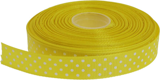 Polka Dot Grosgrain Ribbon 25 Yard Each Roll 100% Polyester (5/8", Yellow)