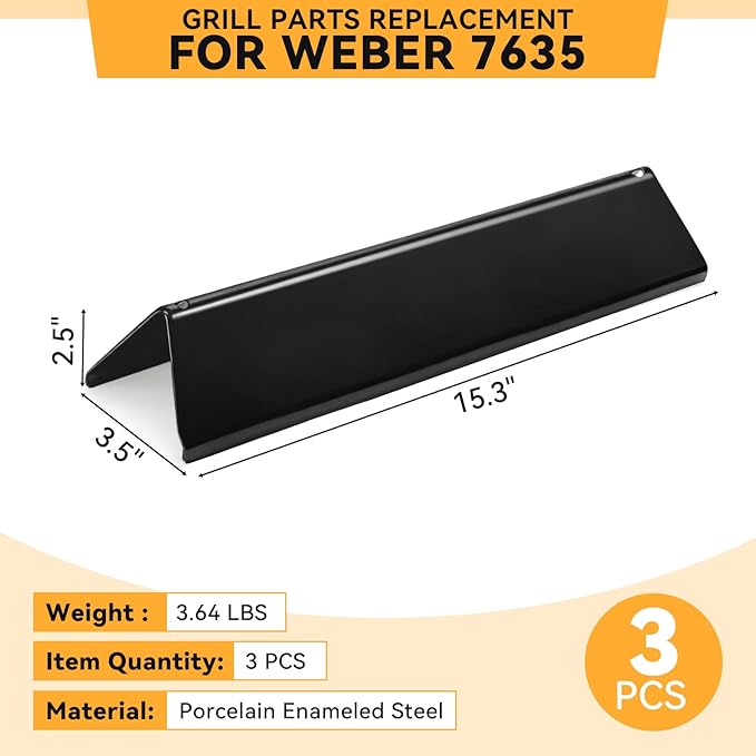 15.3 Inch Porcelain-enameled Steel Flavorizer Bars for Weber Spirit I & II 200 Series, Spirit E210, S210, E220, S220, for Weber Spirit Grill Parts 7635, 3 PCS