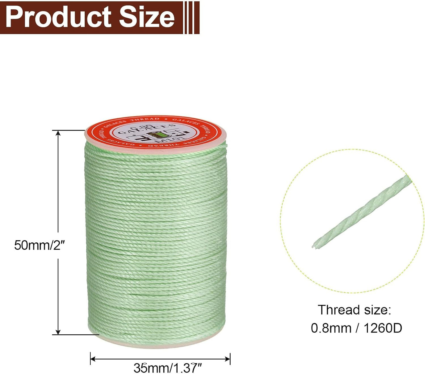 uxcell Round Leather Sewing Waxed Thread, 55m / 60 Yards Polyester Wax String, 0.80mm Wax Stitching Cord for Leather Crafts, Bookbinding, Bracelets Braided, Mint Green, 2pcs
