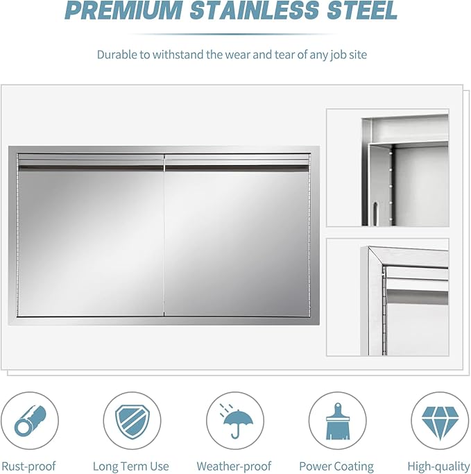 Outdoor Kitchen Door 42" W x 21" H inch Stainless Steel BBQ Double Door Flush Mount for Outdoor Kitchen Island（Double Wall Door Panel ）