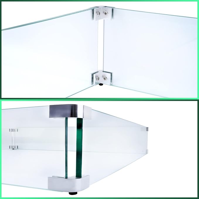 Fire Pit Wind Guard, 17.5 Square Fire Pit Glass Wind Guard Made of Clear Tempered Glass, Set with Assembly Instructions, Screwdriver, Easy to Install
