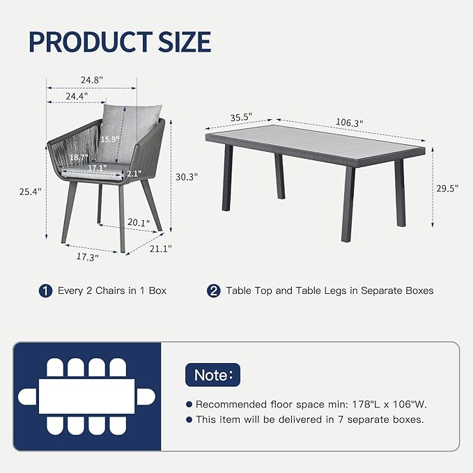 11 Pieces Patio Dining Set for 10 - All Weather Outdoor Dining Sets, All in One Outdoor Table and Chairs, Wicker Outdoor Patio Furniture Sets with Cushions and Pillows, Grey