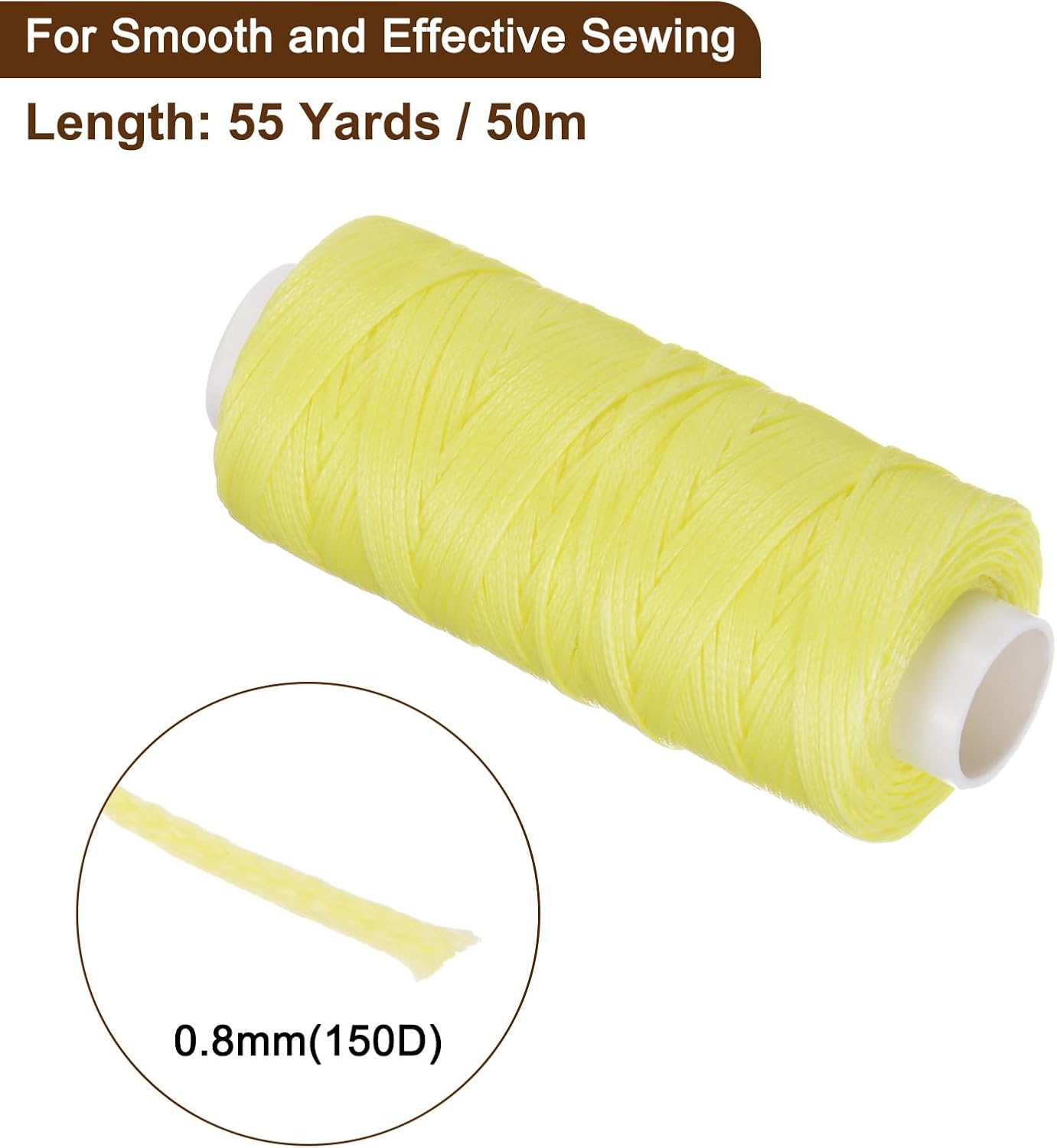 uxcell Leather Sewing Waxed Thread, 55 Yards / 50m 0.8mm 150D Flat Polyester All-Purpose Threads for Leather Crafts, Bookbinding, Yellow