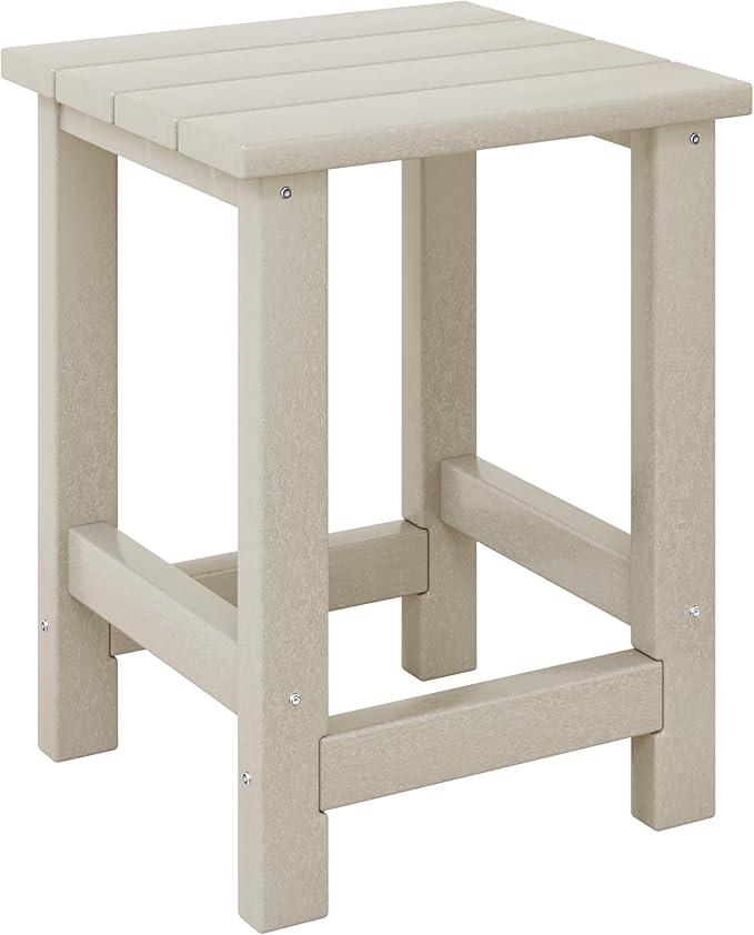 Costaelm Kids Outdoor Side Table, Small Patio HDPE Adirondack Square Table, Porch End Table for Outside Pool Garden, Sand