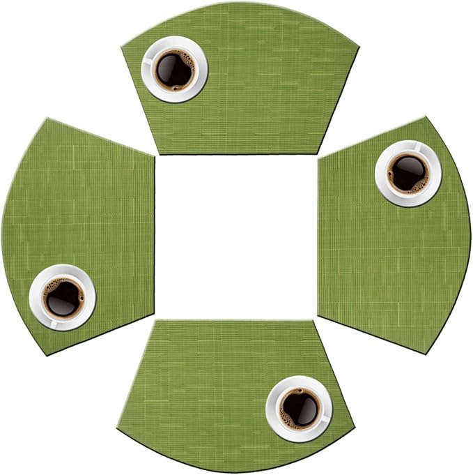 PIGCHCY Wedge Shaped Placemats for Dining Table Washable Vinyl Placemats Heat Resistant Table Mats Set of 4 (Sage Green)
