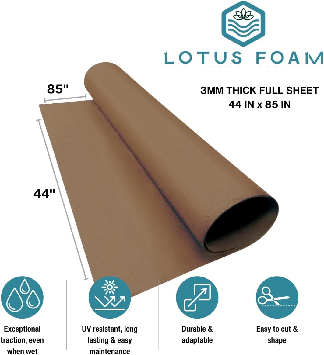 LotusFoam Large 3mm EVA Foam Sheet - 44"x 85" High Density Foam 130 kg/m3 for Cosplay, Costumes, Crafts, Flooring, Outdoor Use - 35 Colors (Pecan) - Pecan