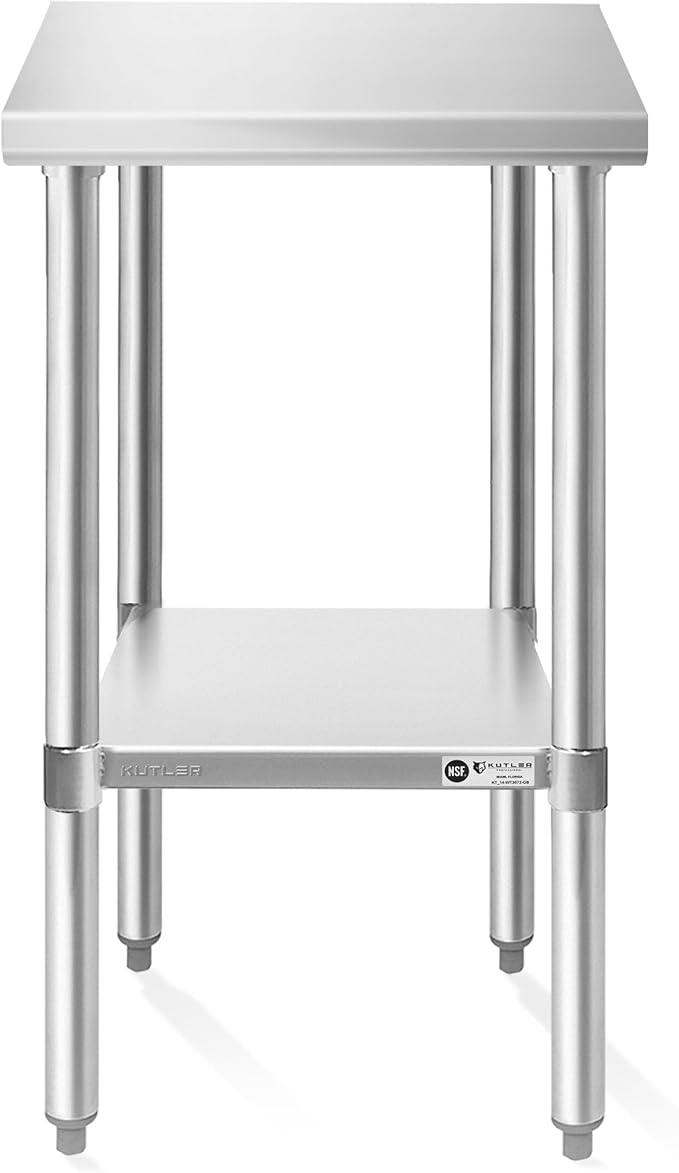 KUTLER Stainless Steel Table 24 x 18 Inches, NSF Heavy Duty Commercial Kitchen Prep and Work Table with Undershelf for Restaurant, Hotel, Home