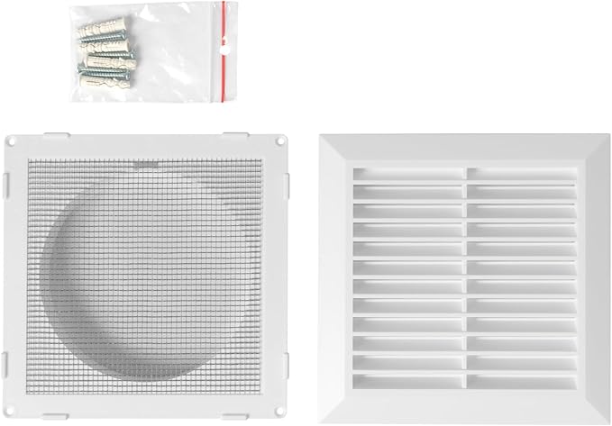 White 5'' Inch Ventilation Grille - Inside/Outside use - (Flange 4.9''Ø/Cover 6.7''x6.7'') - Air Vent Louver - Exhaust Hood - Available 3 Sizes / 4 Colors.