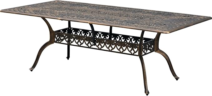 86" Large Outdoor cast Aluminum Patio Dining Table, Rectangular Outdoor Bistro Dining Table for 8 Person, for Garden (Bronze, Rectangle 86")