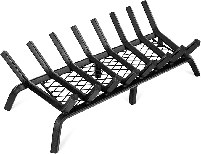 INNO STAGE Fireplace Grates with Ember Retainer - 30 Inch Fireplace Log Grate, Firewood Wood Log Holder Rack, Inside Wrought Cast Iron Fire Grate for Hearth Indoor Outdoor Camping