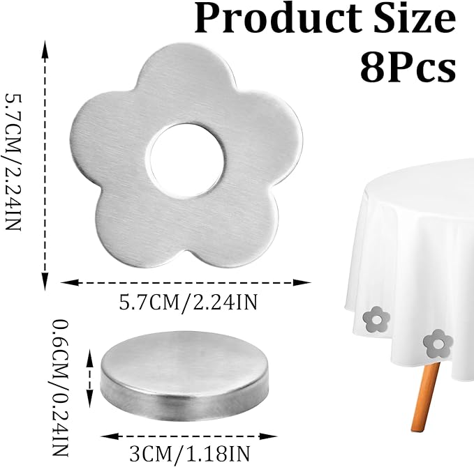 8 Pcs Magnetic Weights for Tablecloths, Stainless Steel Pendants Flower Shaped Windproof Magnetic Weights for Outdoor Curtains, Outdoor Tablecloths