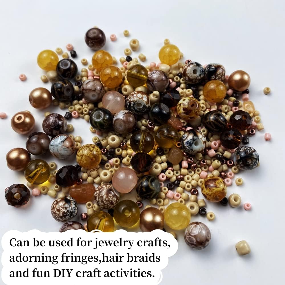 Assorted Glass Resin Beads Multi Size Colors Smooth Cracked Gravel Millet Spacer Beads for Bracelets Necklace Earring DIY Jewelry Making Craft(Light Brown Series)