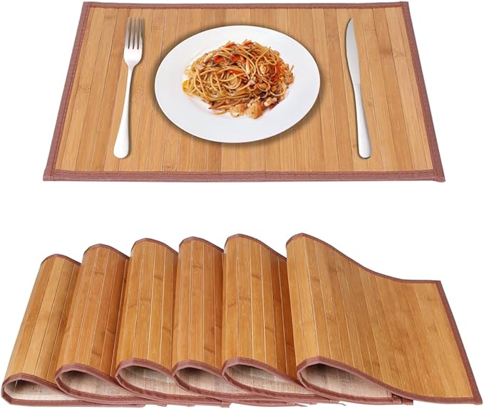 Placemats Set of 6 for Dining Table, Bamboo Place Mats for Kitchen Table Decor, Table Mats Heat Resistant & Non-Slip for Indoor/Outdoor Party, Table Placemats Set of 6 for Dinner Table Yellow