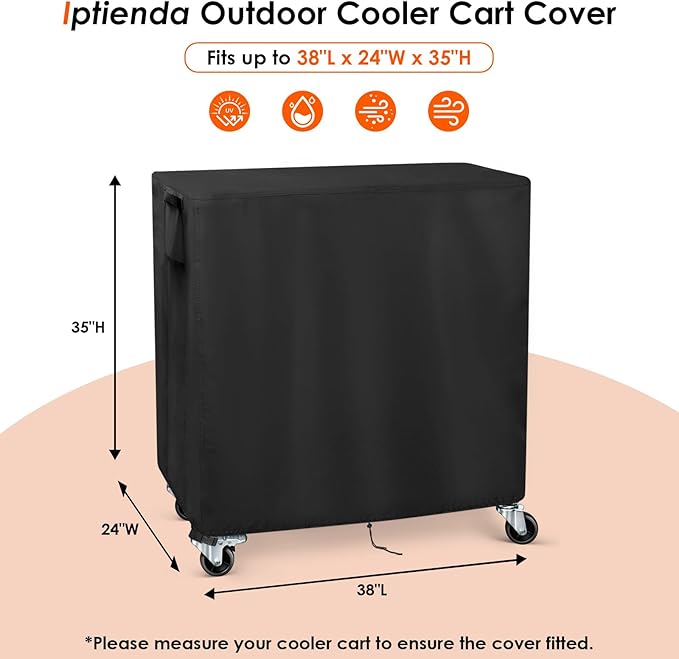Outdoor Cooler Cart Cover, 38inch Patio Cooler Cover Waterproof for 89.8Qt Rolling Ice Chest Cooler Cart Table,Grill Table and Beverage Cooler on Wheels-38"L x 24"W x 35"H
