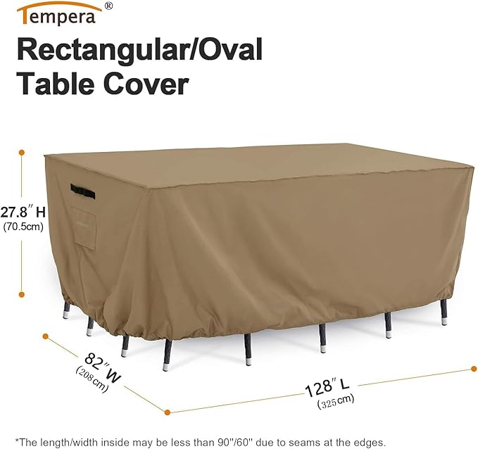 Tempera Outside Table and Chair Covers, Outdoor Dining Set Cover, Patio Furniture Cover Waterproof, Heavy Duty for Winter, Rectangle, 128'' x 82'' x 27.8'', Taupe
