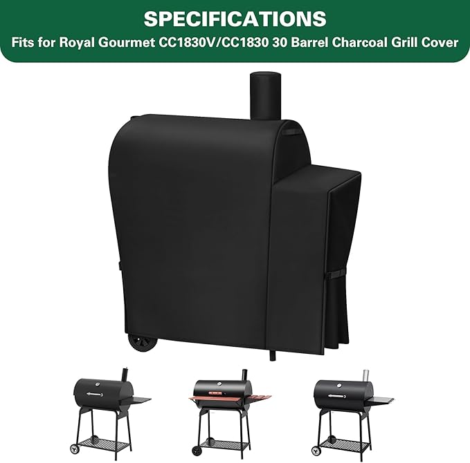 Heavy Duty 600D Grill Cover Fits for Royal Gourmet CC1830V/CC1830 30 Barrel Charcoal Grill Cover