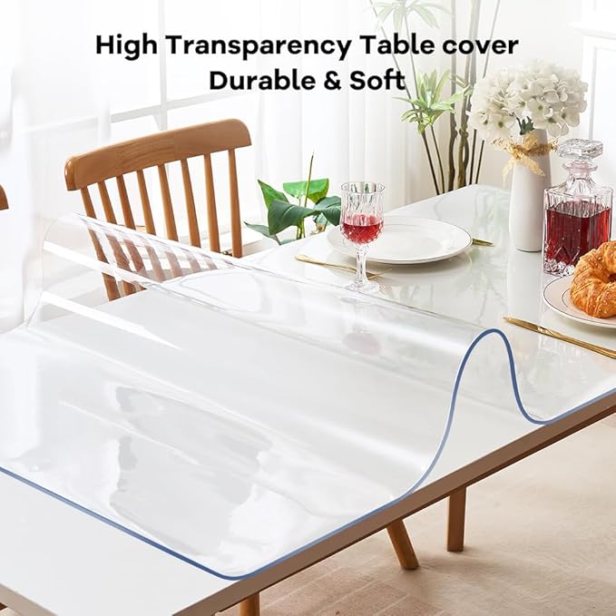 Clear Plastic Dining Table Protector Tablecloth Desk Pad Mat Wooden Furniture Coffee Glass End Entryway Sofa Side Cabinet Top Protection Countertop Cover Waterproof PVC Vinyl Rectangular 22x 44 Inch
