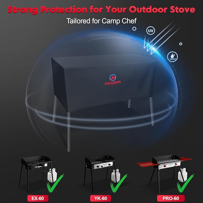 Comnova Grill Cover for Camp Chef 2 Burner Stoves - 600D Outdoor Camping Stove Cover Heavy Duty & Waterproof, 2-Burner Griddle Covers for Camp Chef Explorer EX60LW, EX60P, EX280LW, YK60LW and More