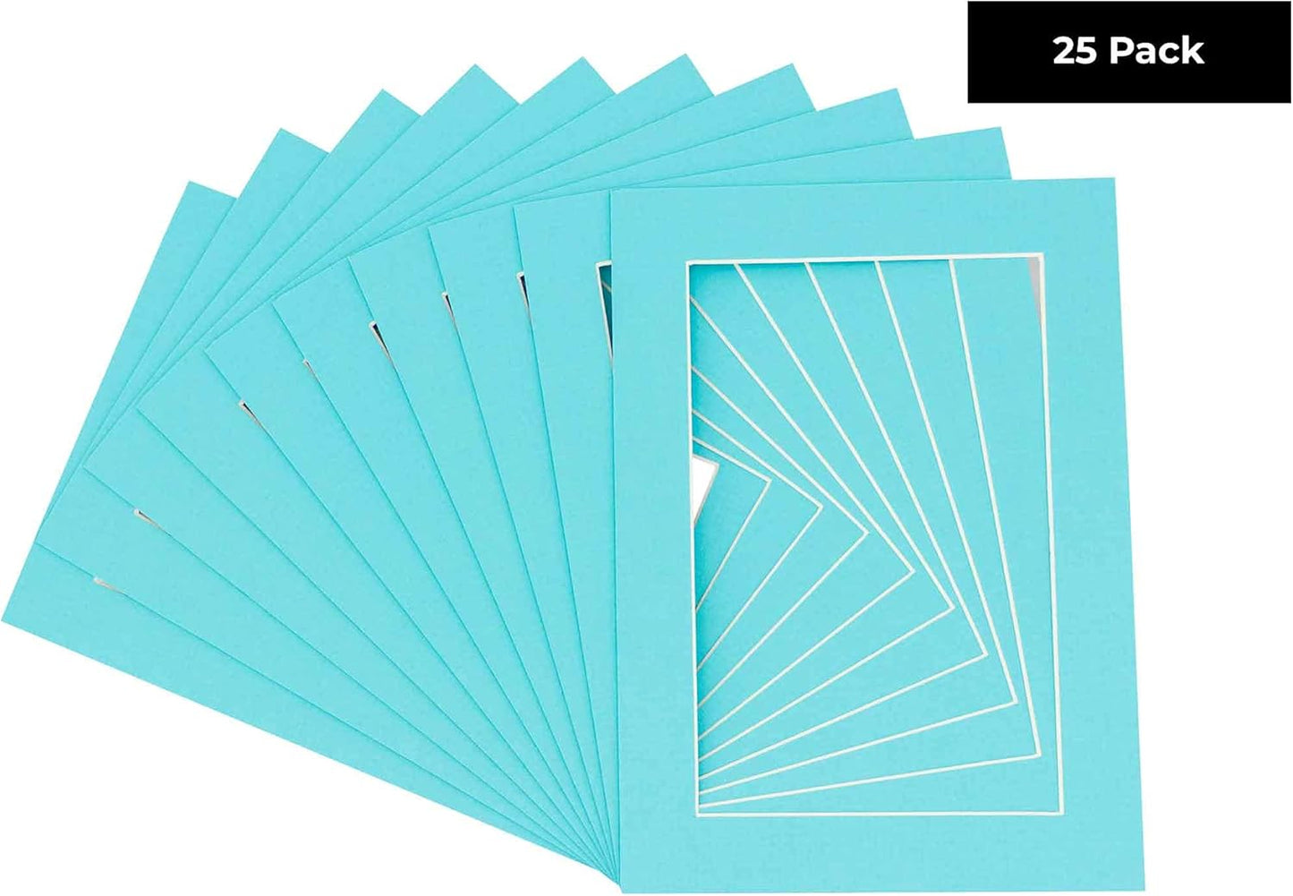 Pack of 25 Acid Free 11x14 Mats Bevel Cut for 8.5x11 Photos - Aquamarine Blue Precut Matboards For Pictures, Photos, Framing - 4-ply Thickness