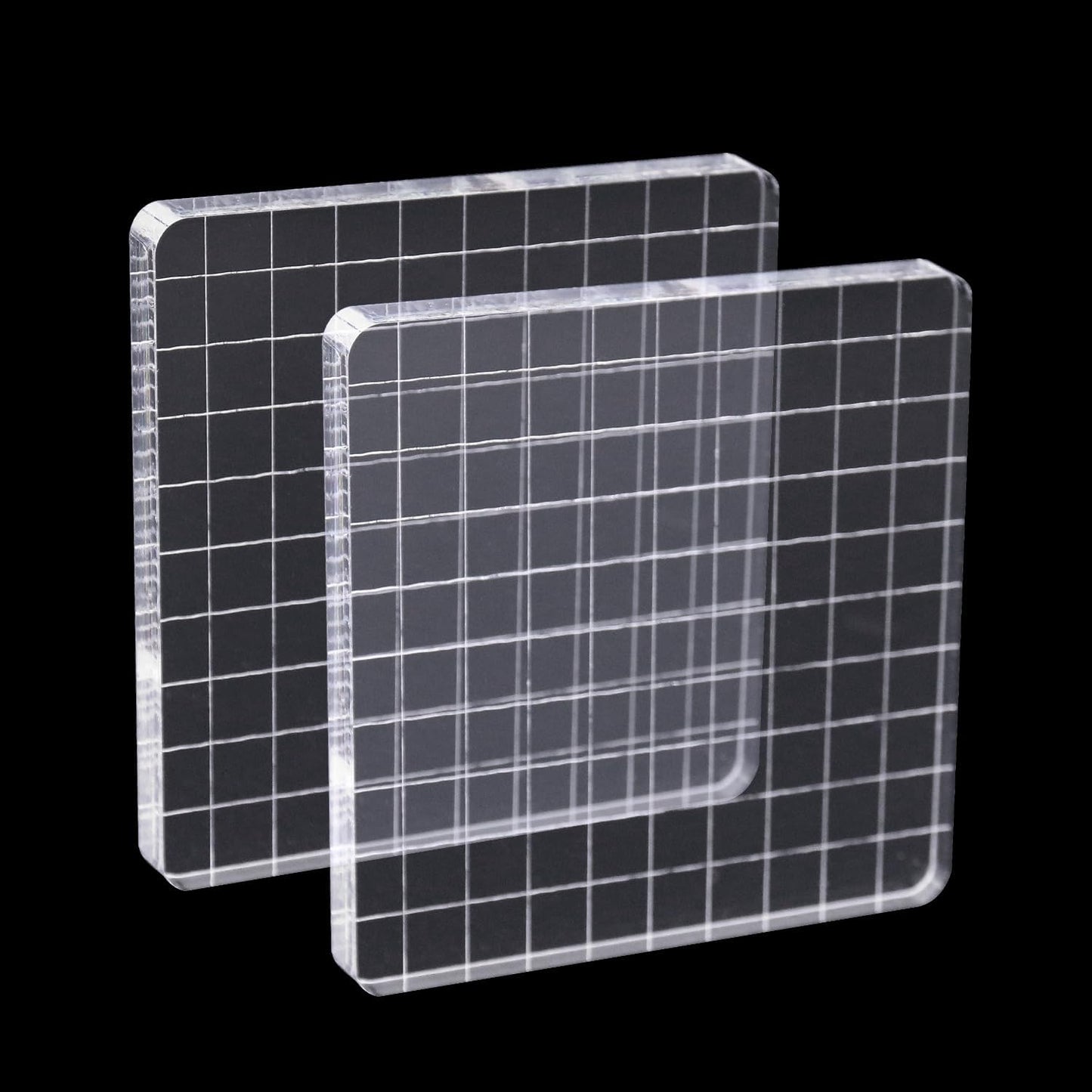 2Pcs Clear Stamp Blocks Set, Square 4 x 4 Inch Acrylic Blocks for Stamping With Grid Lines, Scrapbooking Crafts Tools