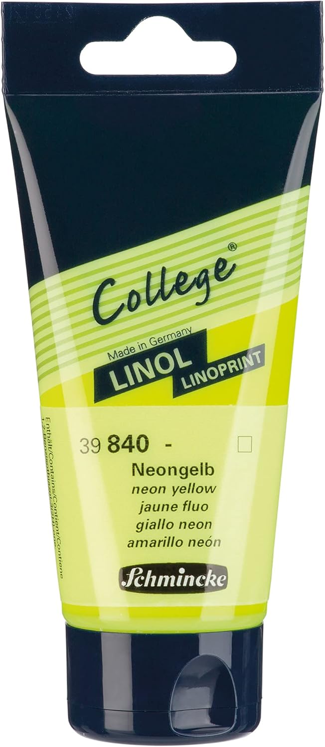 Schmincke - College Linol, Artists' Lino colors, Neon yellow in 75 ml tube, 39840013, low-odour water-based lino printing ink, lightfast, even print
