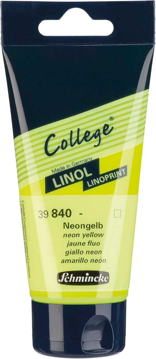 Schmincke - College Linol, Artists' Lino colors, Neon yellow in 75 ml tube, 39840013, low-odour water-based lino printing ink, lightfast, even print